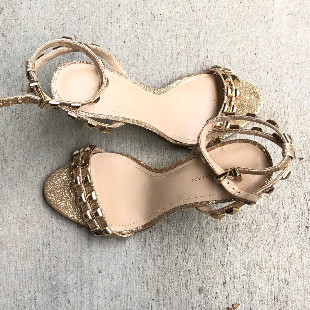 BCBG SPARKLING GOLD HEELS